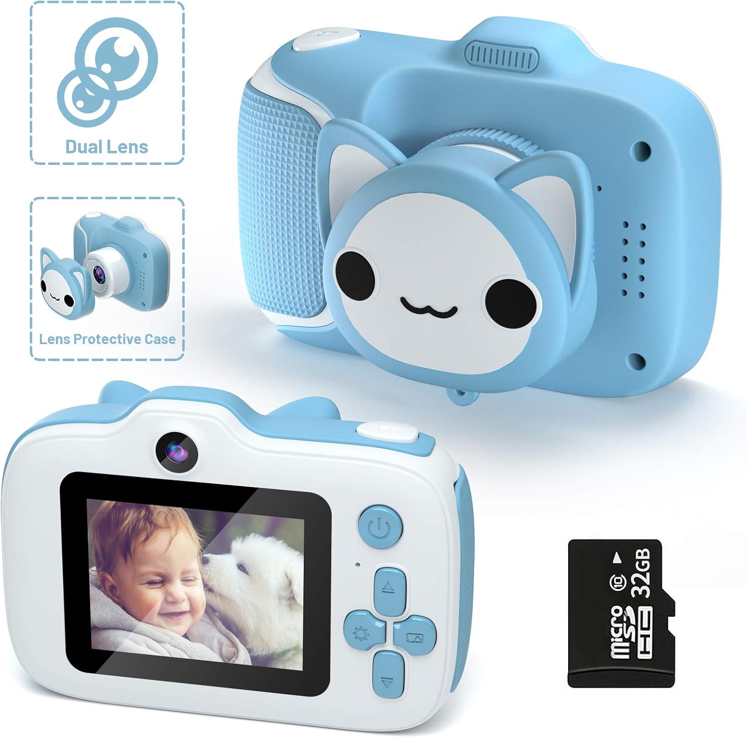 Kids Camera,HONEYWHALE Kid Digital Video Selfie Cameras 2.0 Inch IPS Screen Child Toddler Camera with 32GB SD Card,Best Birthday Toys Gifts for Boys Girls 3-12 Year Old (Blue)