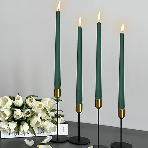Miniatura 4 de Velas cónicas verdes de 10 pulgadas, juego de 4 velas cónicas perfumadas, sin goteo y sin humo, velas largas de colores para Navidad, hogar, cena,