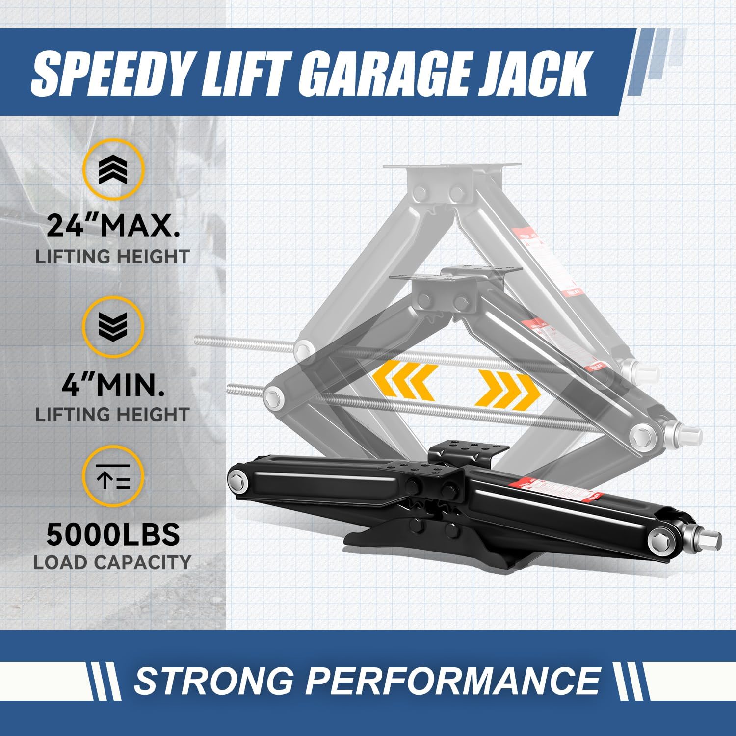 Auto Dynasty 2Pcs Scissor Jack, 2.5 Ton (5000LBS) RV Travel Trailer Stabilizer Leveling Scissor Car Jacks, Lifting Range 24" (Max) to 4" (Min) Scissor Lift Jacks Kit with Crank Handle, Black
