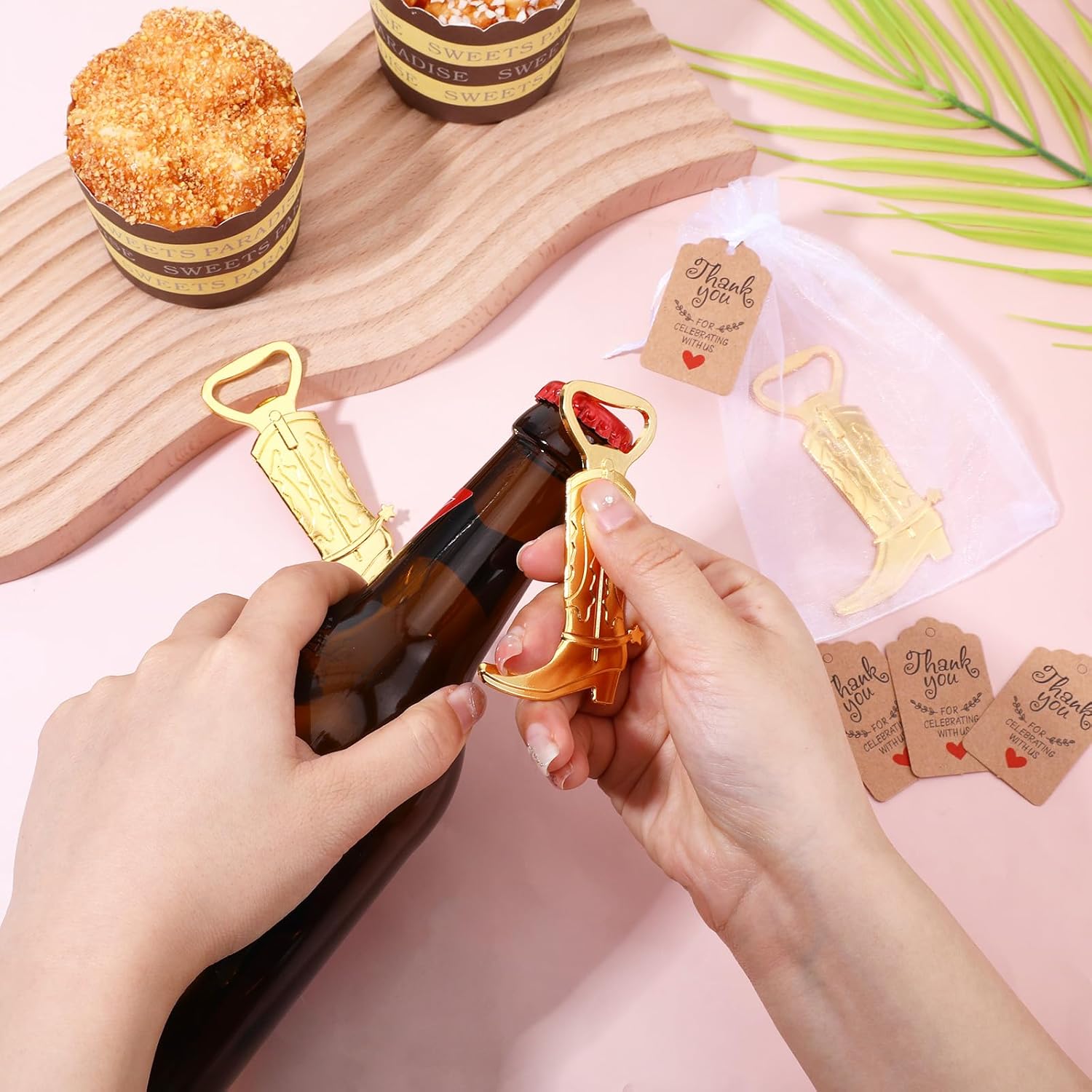 99 Pcs Cowboy Party Favors Cowboy Boot Bottle Opener for Baby Shower Party Favors Recuerdos Para 15 AñOs QuinceañEras Wedding Partys Western Partys Favor with Organza Bag Thank You Tag and Jute Rope