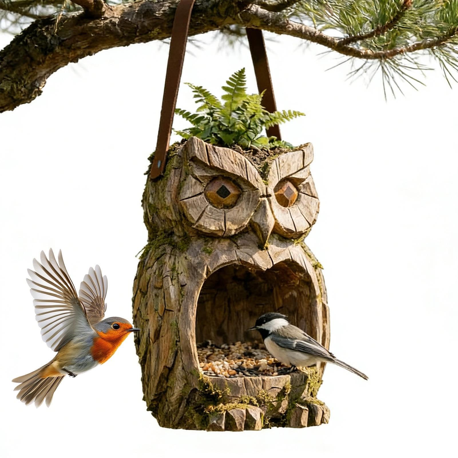 Mangiatoia Decorativa A Forma Di Gufo Per Uccelli – In Resina, Da Appendere In Giardino O Portico