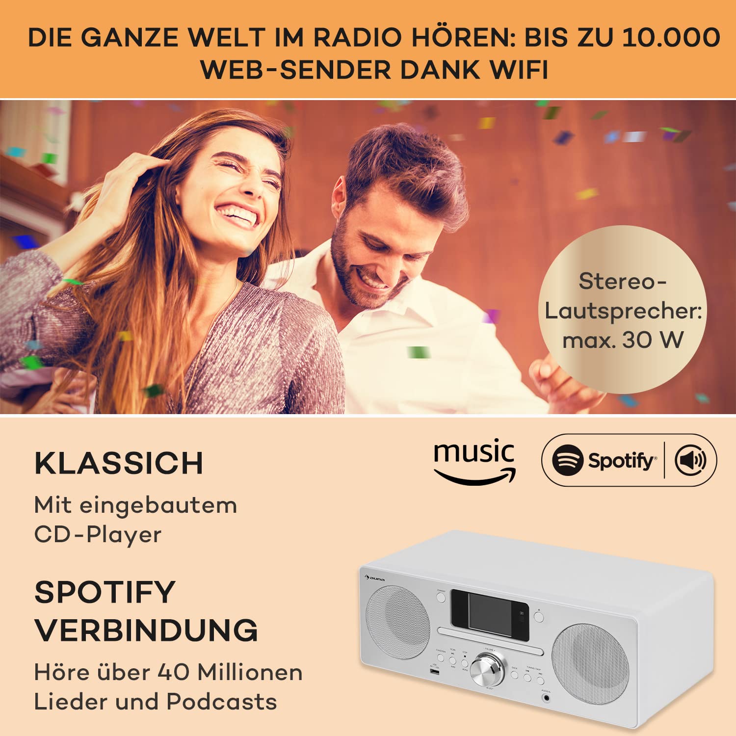 Auna Tragbares DAB Plus Radio mit CD Player, Bluetooth, DAB/DAB+/FM - Küchenradio mit TFT Display, MP3, Streaming, Digitalradio mit Wecker und Fernbedienung