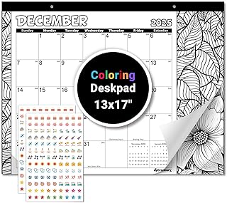 CRANBURY Coloring Desk Calendar 2026, 13.25x17" Doodle Deskpad Calendar or Large Hanging Wall Planner, Includes Planner Stickers, 14 Months, Use Nov 2025 to Dec 2026