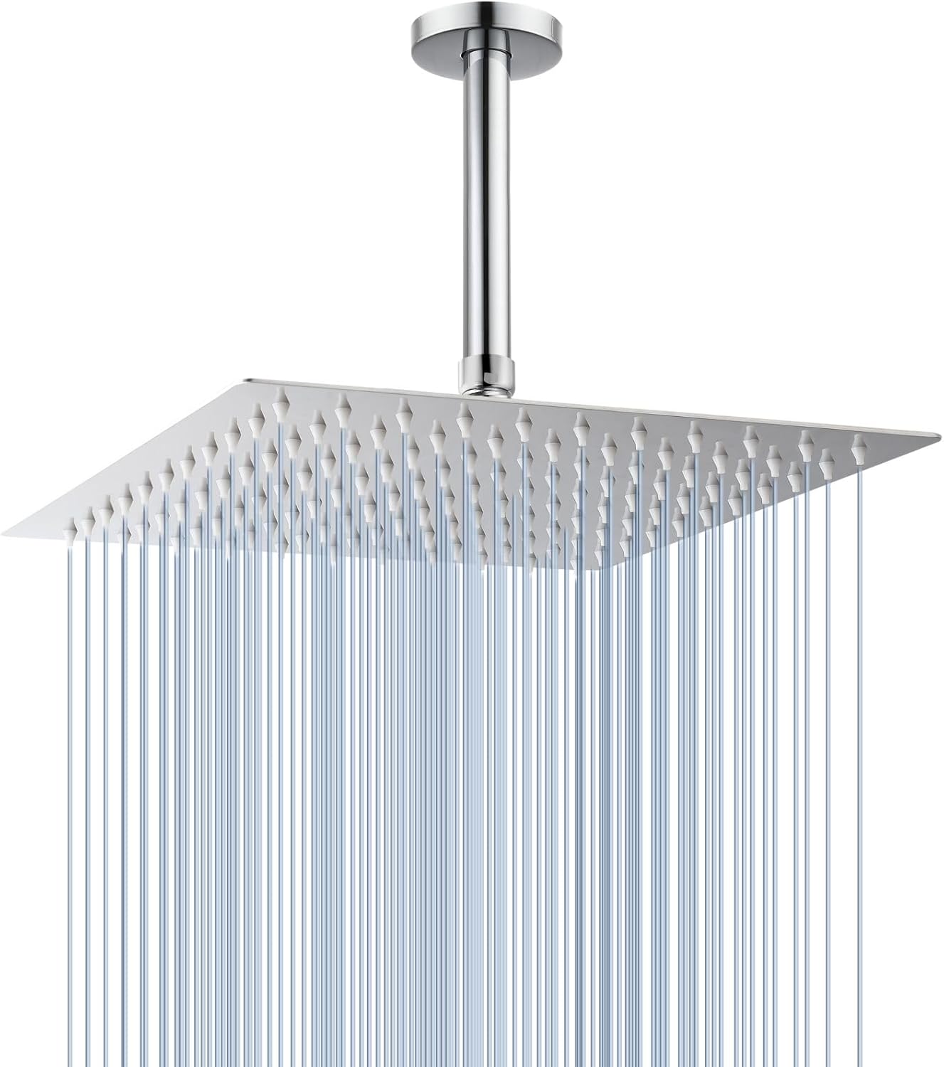 Voolan Rain Shower Head with Arm and Flange, High Flow Ceiling Rainfall Showerhead Made of All Metal Stainless Steel, Waterfall Full Body Coverage (12 Inch, Chrome)