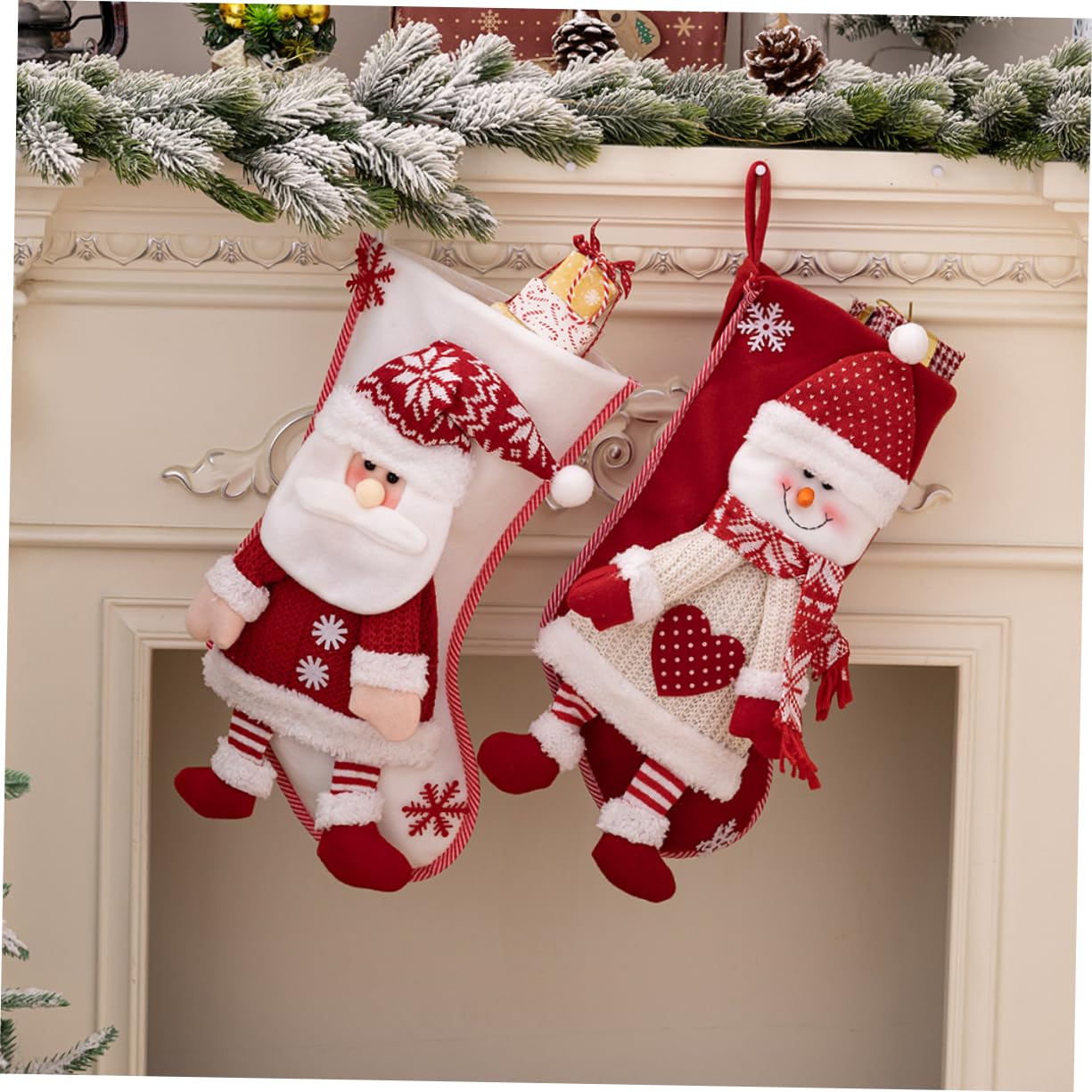 LABRIMP 2pezzi Calze di Natale Decorative Calzini Natalizi da Appendere Calza della Befana Classica di Calze per Albero di Natale Sacchetto Regalo