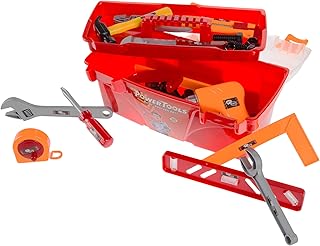40-Piece Toy Tool Box Set-Pretend Play Construction Handyman Set for Boys and Girls-Includes Hammer, Screwdrivers, Drill, Bolts and More by Hey! Play! , Orange