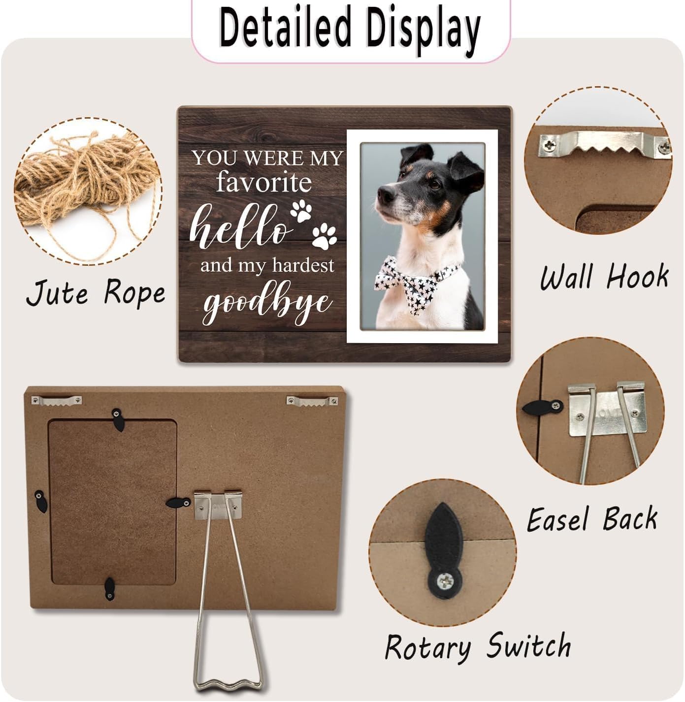 Pet Memorial Picture Frame for Dog,Cat Memorial Frame,In Loving Memory Photo Frame, Sympathy Gift for Loss of a Dog, Bereavement Keepsake for Pet Owners, Forever in Our Heart 4x6Inch Photo(Brown) - Image 6