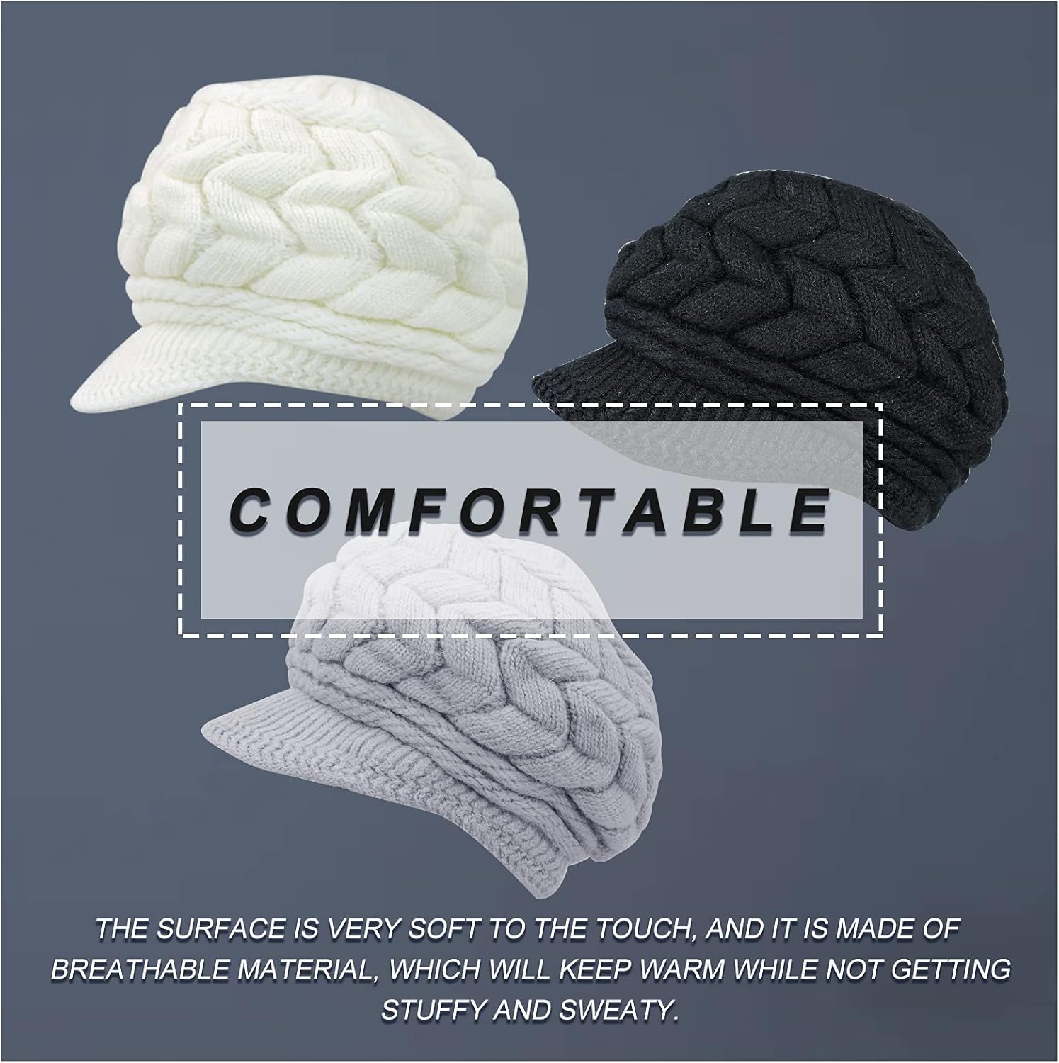 FuninCrea Women Winter Knit Hat with Brim, Elegant Slouchy Beanie Cap with Warm Fleece Lined - Image 5