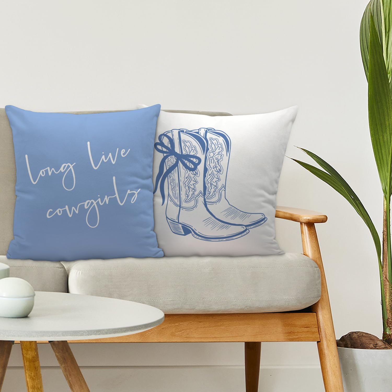 Cowgirl Boots Pillow Covers - Long Live Cowgirls, Western Cowboy Cowgirl Boot Decor for Home, Blue Coquette Throw Pillow Covers 18x18 Set of 2 - Image 3