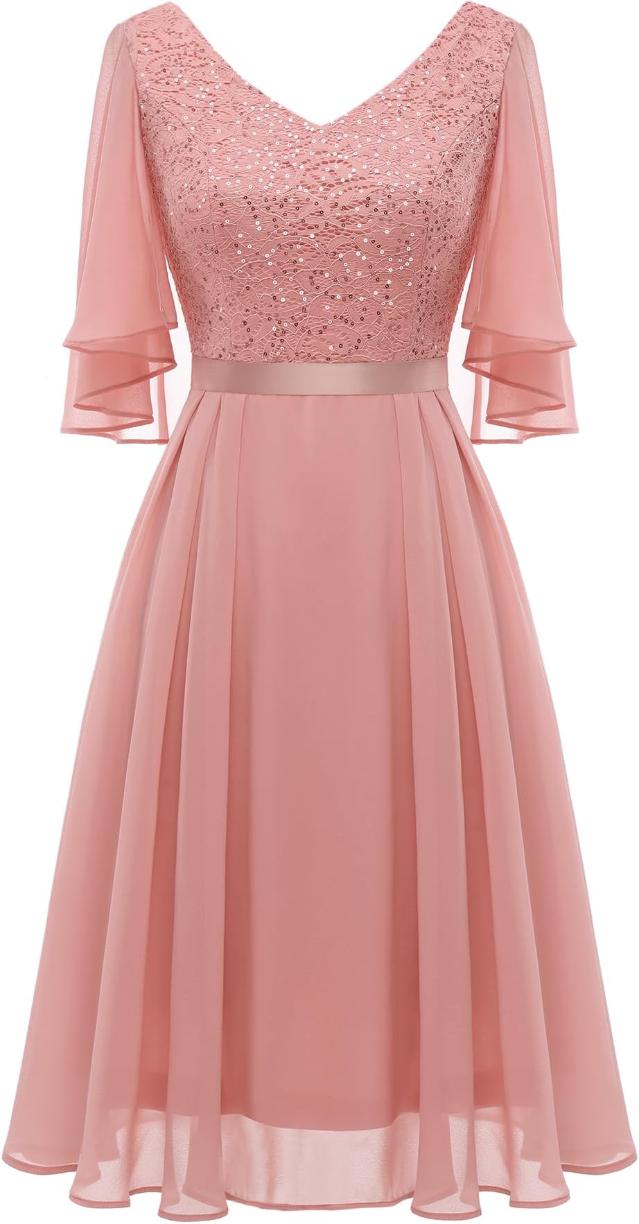 DressystarWomen's Elegant Cocktail Dress V-Neck Lace Dress with Sequins Knee-Length Evening Dresses Wedding