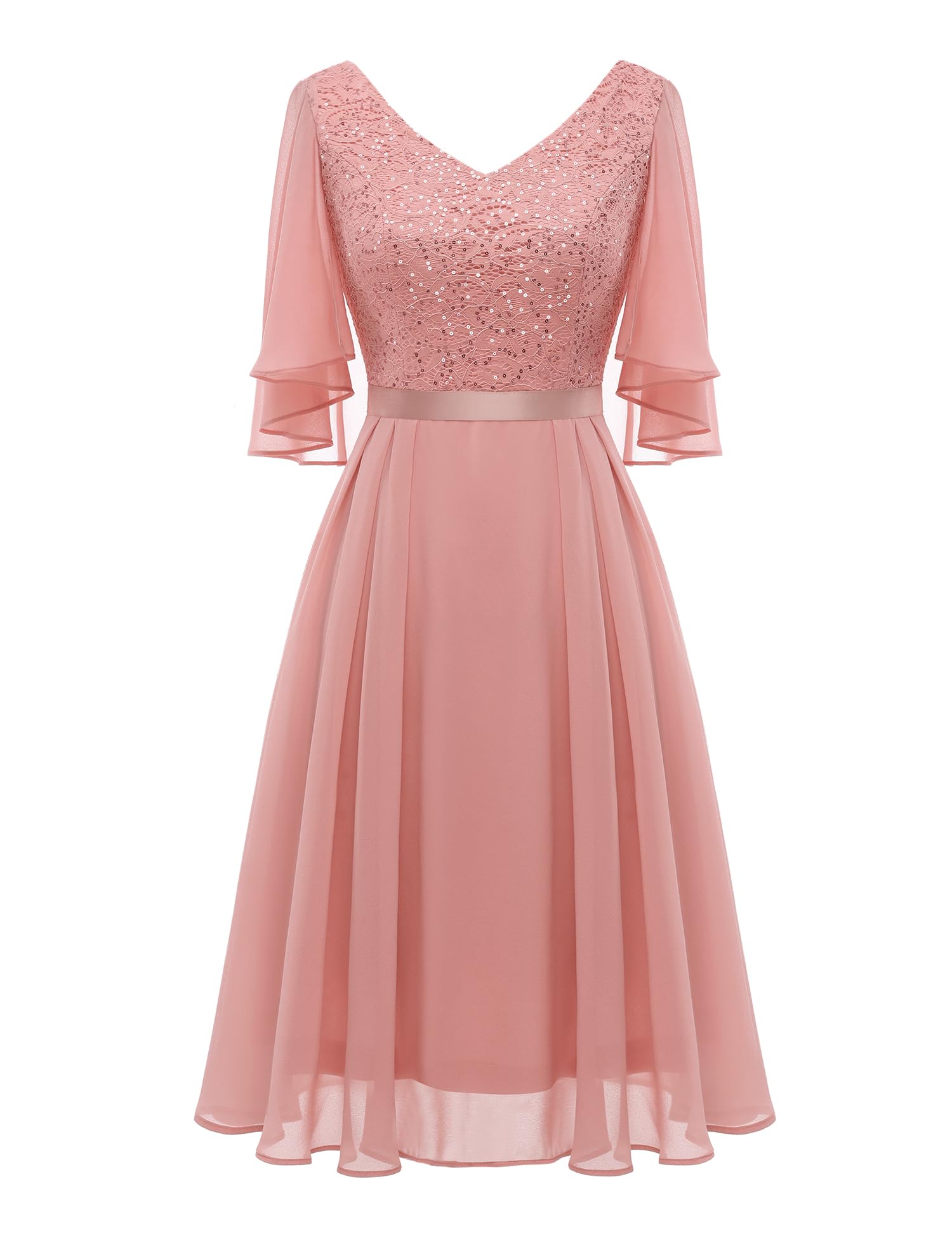 DressystarWomen's Elegant Cocktail Dress V-Neck Lace Dress with Sequins Knee-Length Evening Dresses Wedding