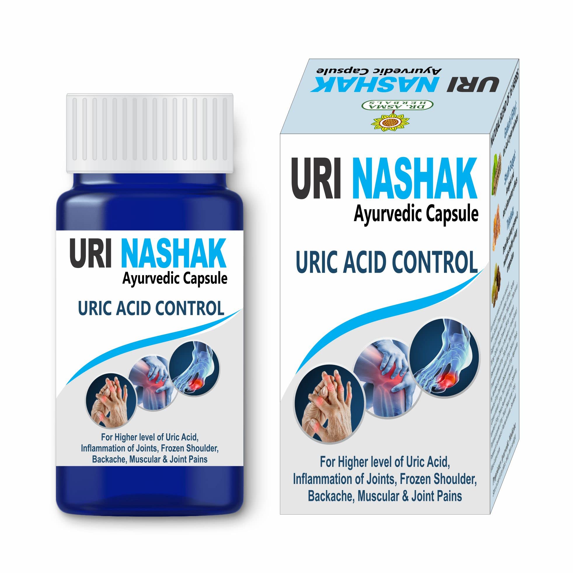 Uri Nashak Ayurvedic Capsules | Control High Uric Acid Flush Medicine, Joint Pain, Gout problems (60 capsule x 1 unit) Manufactured by Dr. Asma Herbals Since 1972