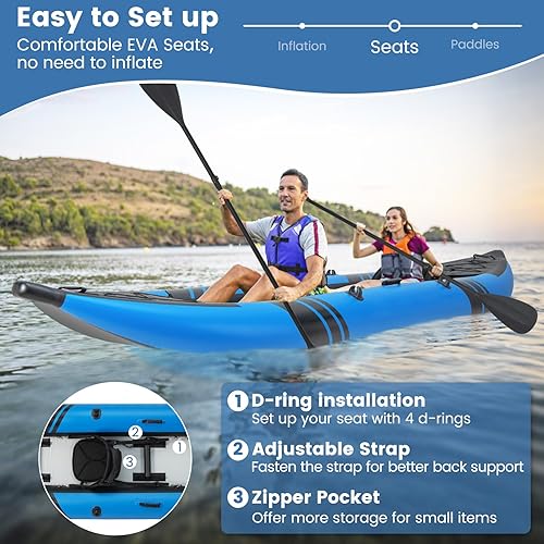 Vista 21 de S AFSTAR Kayak inflable, canoa para 2 personas con capacidad de 507 libras, suelo de puntadas, todos los accesorios y bolsa de transporte, kayak