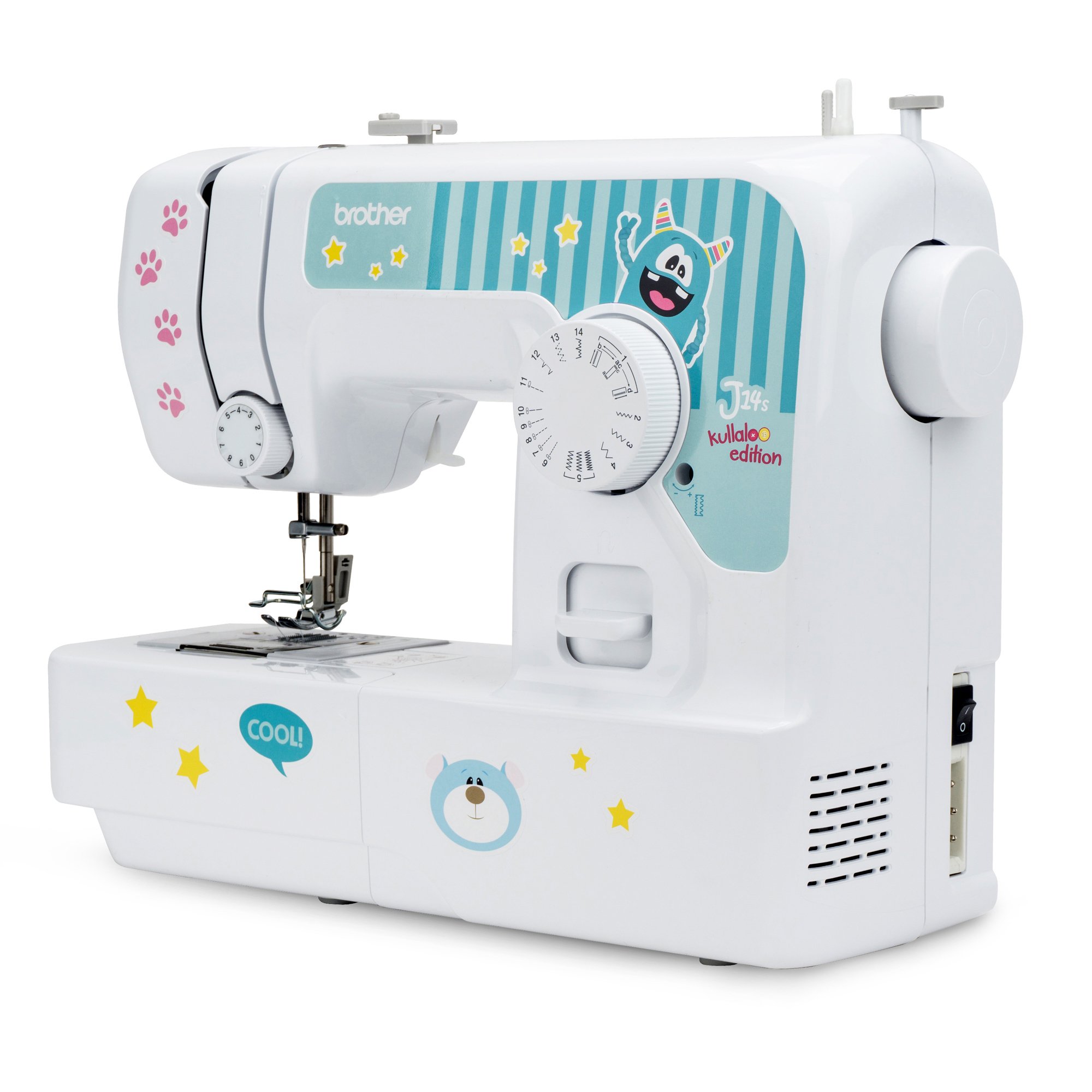 Brother J14s Kindernähmaschine kullaloo edition inkl. Fingerschutz, Stickerbogen & Anfänger-Nähset KINDERLEICHT Nähkurs "Little Friends"