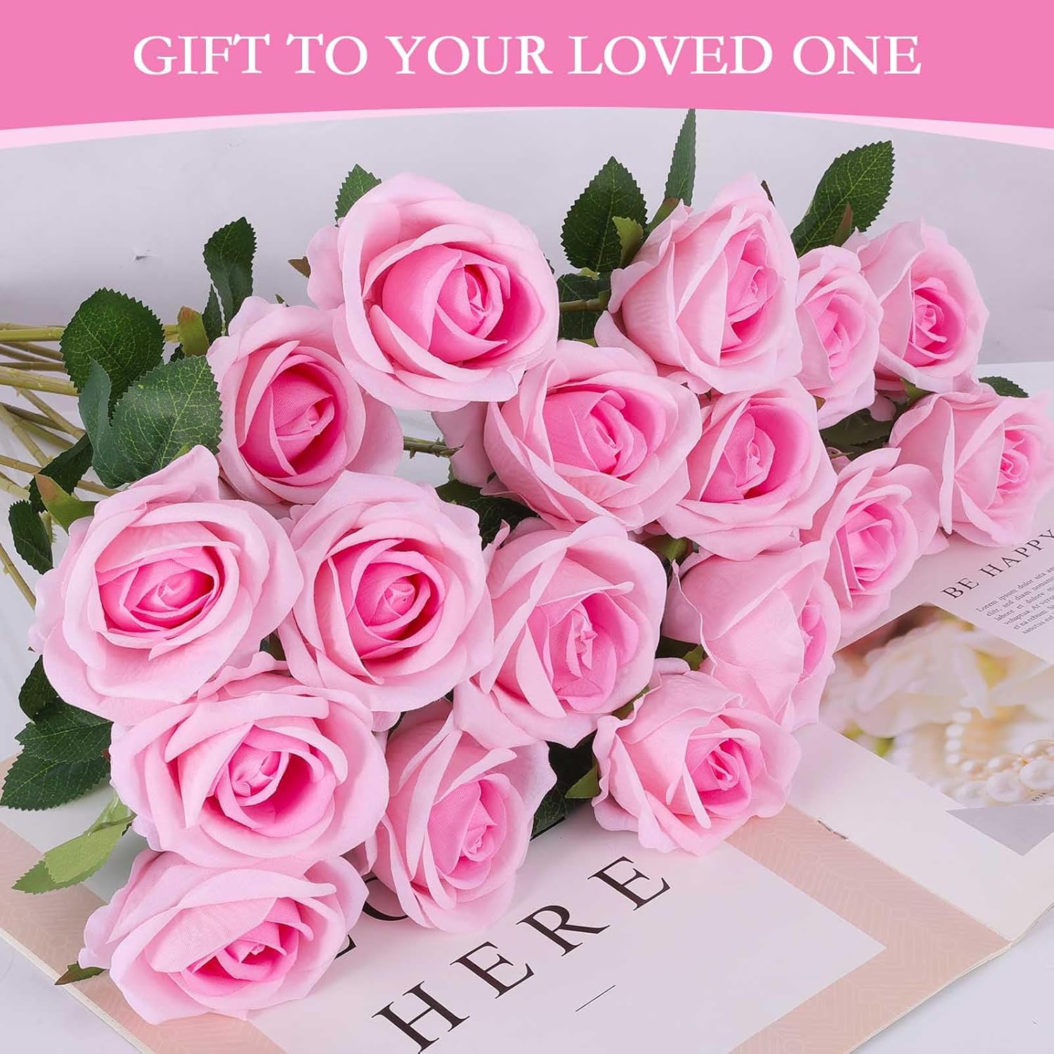 Hananona 50 Artificial Roses in Bulk, Fake Silk Pink Roses Realistic Roses for Wedding Centerpieces Flower Arrangement Home Decor (50, Pink) - Image 6