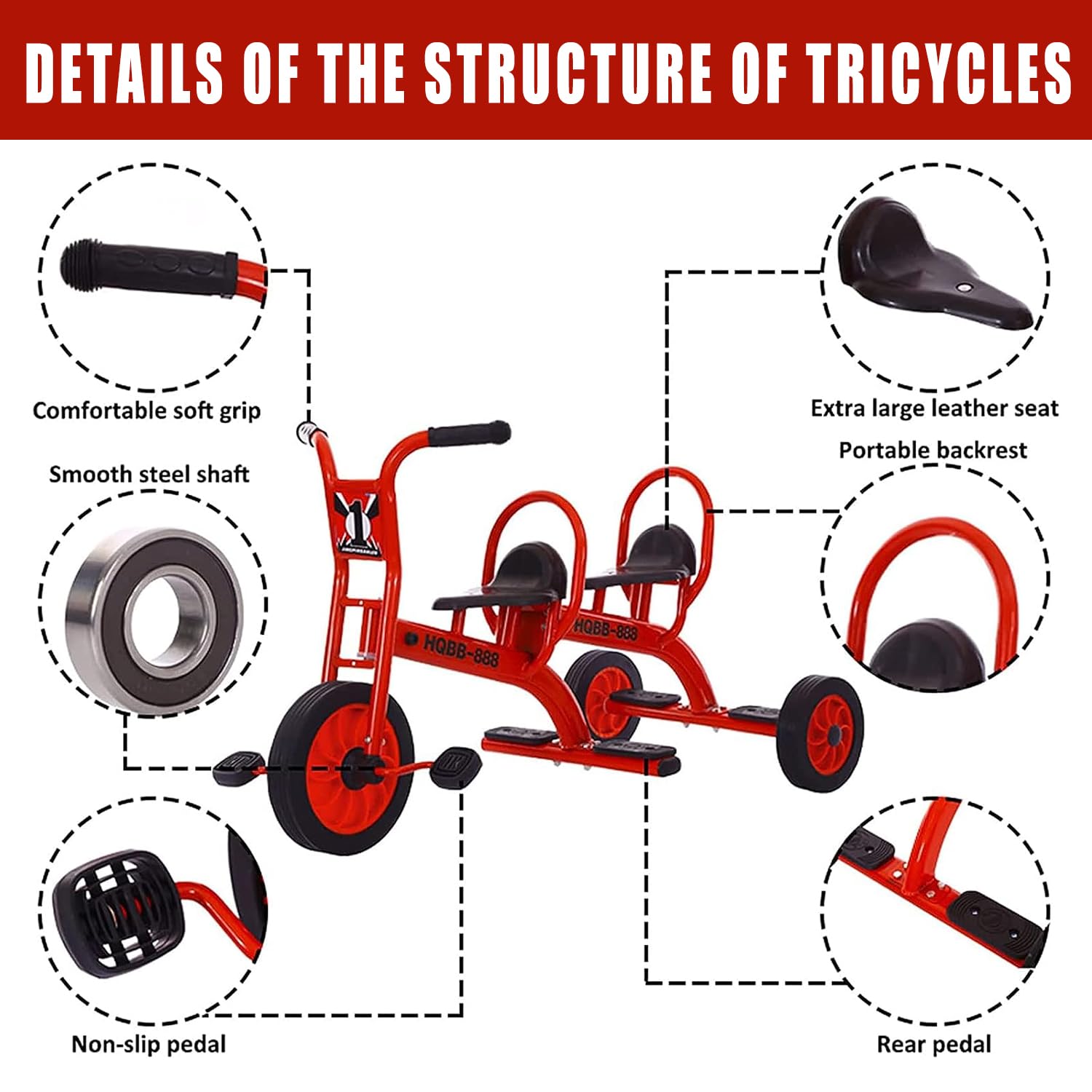 Amazon.co.jp: MOFGOE 子供用ダブルシートトライク、3-8歳用三輪車