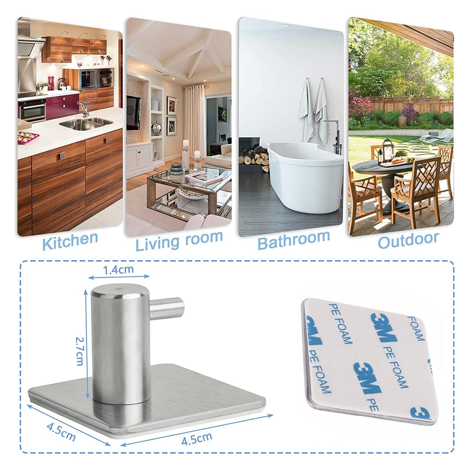 HoneyHolly Ganci Autoadesivi, 6 Pezzi Appendi Accappatoio Bagno, Acciaio Inox, Porta Asciugamani Autoadesivo, No Perforazione, Gancio Accappatoio Docc | Leroy Merlin