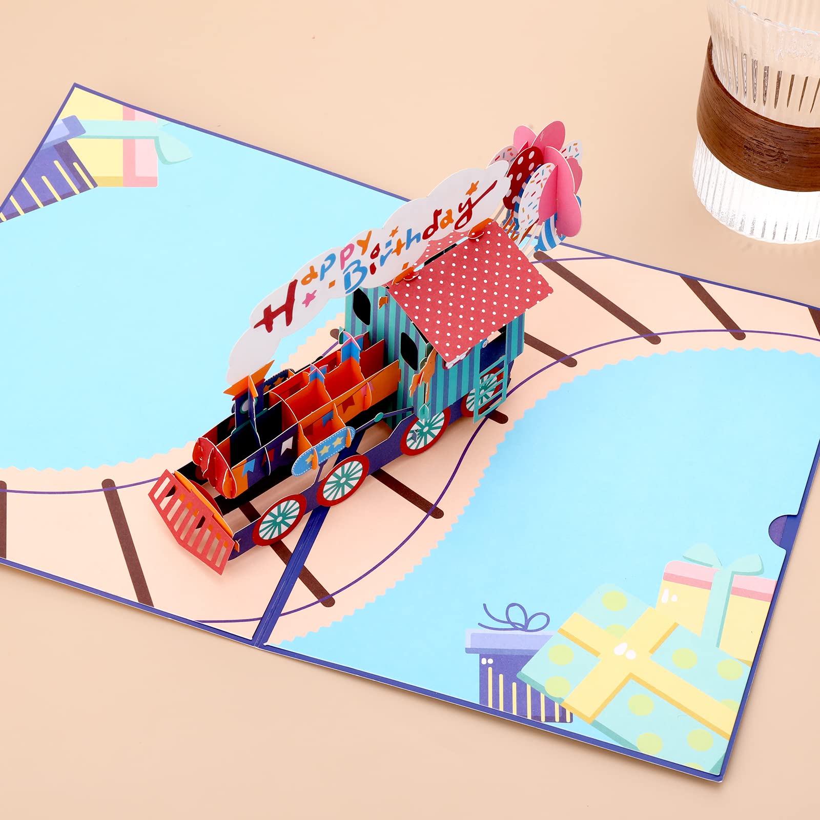 Biglietto di auguri per il 2° compleanno per ragazzi e ragazze, treno a vapore, biglietto di auguri per nipote, bambini e bambini, per lui e lei, 145 mm