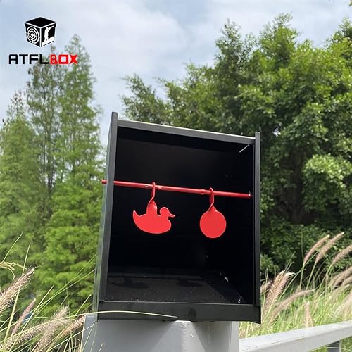 Miniatura 6 de Atflbox Trampa para pistola BB de 7 x 9 pulgadas con 10 objetivos de papel y siluetas de metal giratorio, objetivos de disparo para patio trasero,