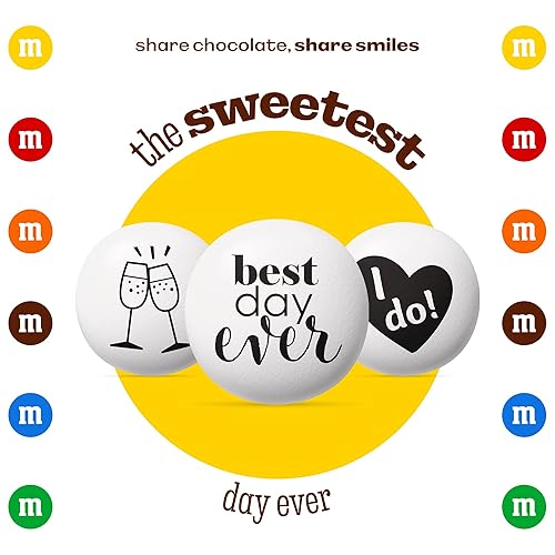 Miniatura 6 de M&M'S Caramelos de chocolate con leche con temática de boda, 5 libras surtidas prediseñadas para recién casados, I Do Wedding Decor White Wedding