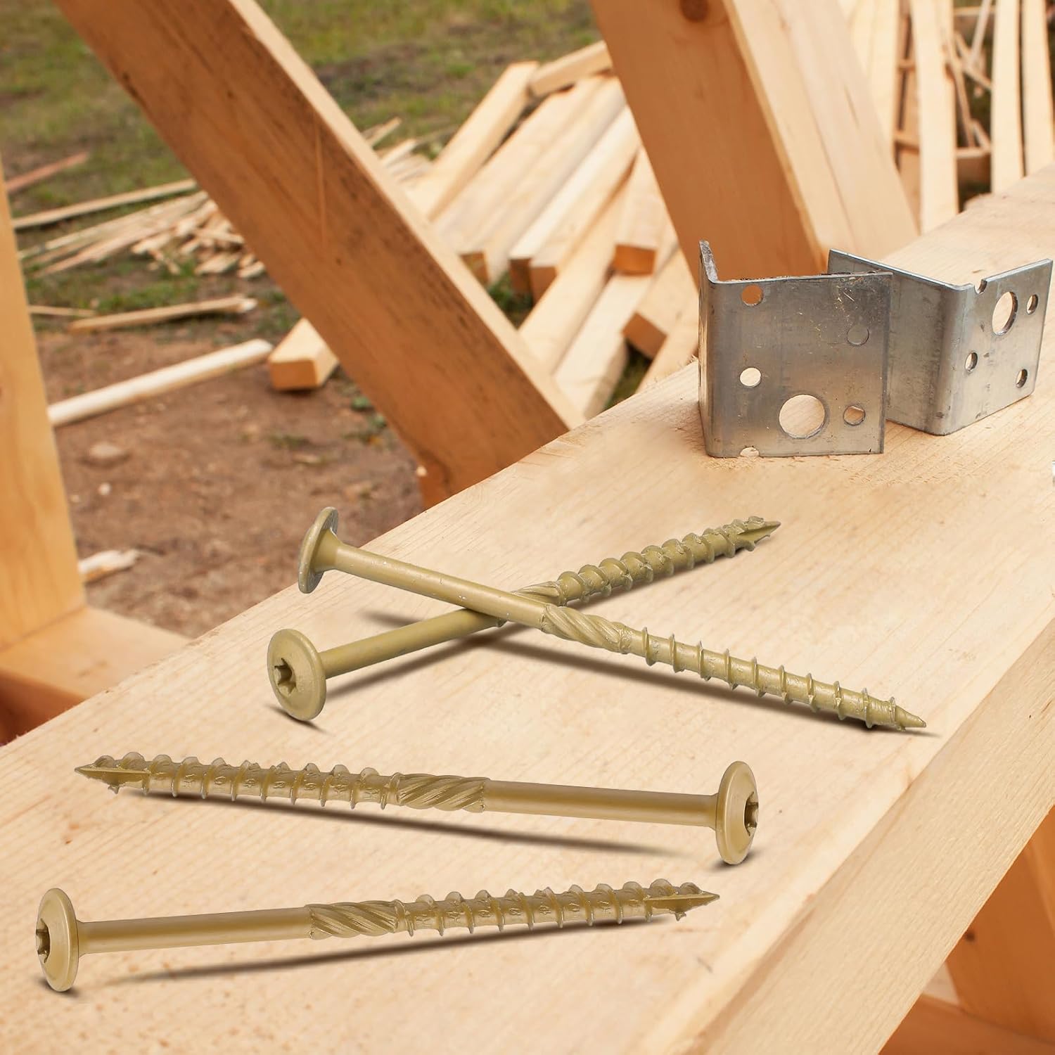 Threlaco 200 Pcs Lag Screws #14 x 5 Inch Structural Wood Screws Exterior Coated Star Drive Heavy Duty Construction (Yellow)