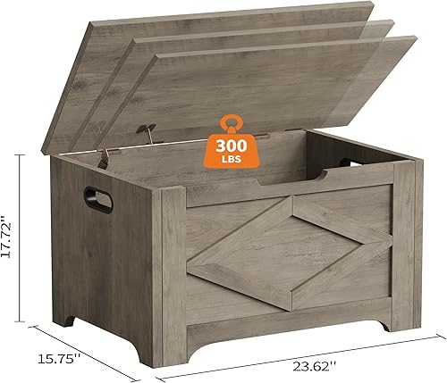 Miniatura 38 de GAOMON Baúl de almacenamiento, baúl de almacenamiento de madera con marco de metal, banco de zapatos de entrada con cojín, organizador de Marrón