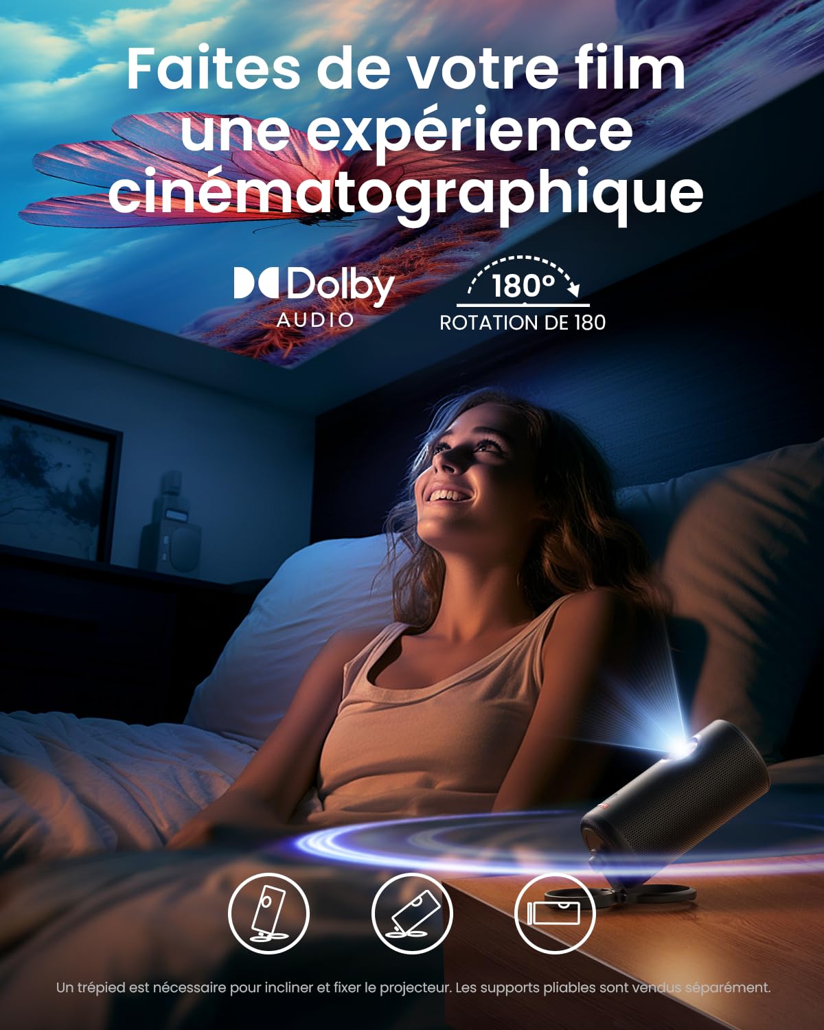 Nebula Anker Capsule 3 Laser Mini Videoprojecteur Portable avec Google TV et Netflix, Mini projecteur connecté avec Wi-FI, Dolby Digital, projecteur Laser, 120 Pouces, autonomie de 2 h 30