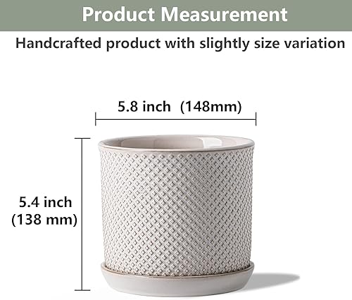 Miniatura 2 de Macetas de 5.8 pulgadas maceta de cerámica con orificio de drenaje y platillo - Maceta para plantas de interior y exterior - Diseño con cuentas en