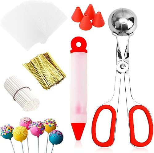Kit de cake pop, incluye 100 palitos y envoltorios para tartas, 100 lazos giratorios, 1 cuchara de pastel y bolígrafo decorativo, herramientas para