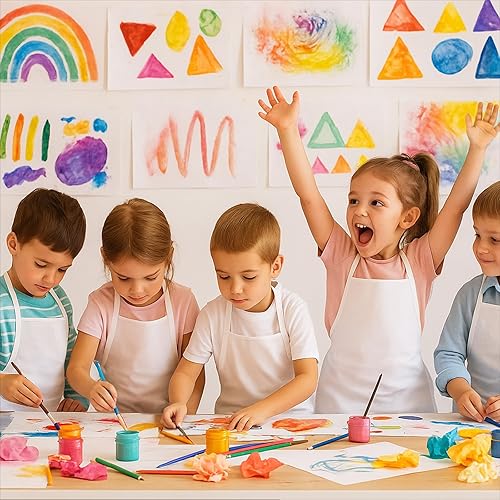 Miniatura 7 de Paquete de 30 delantales de chef y sombrero, delantales ajustables de algodón para niños, delantales blancos para cocina, hornear, pintar, niñas y