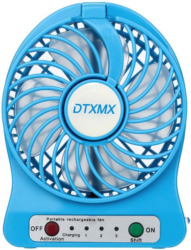 Mini USB Fan Portable, DTXMX Personal Desk Table Cooling Fan with USB Rechargeable Battery 2200Am LED Sensor Lights for Office Room Outdoor Household Traveling(3 Speed) (Blue)