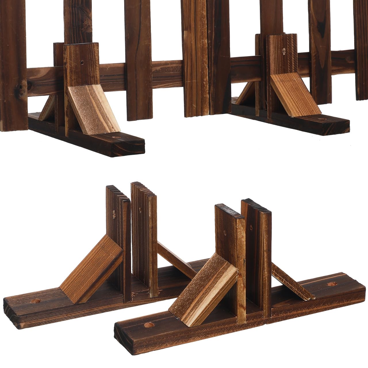 Soportes triangulares de madera para fijar vallas de césped sin perforar el suelo