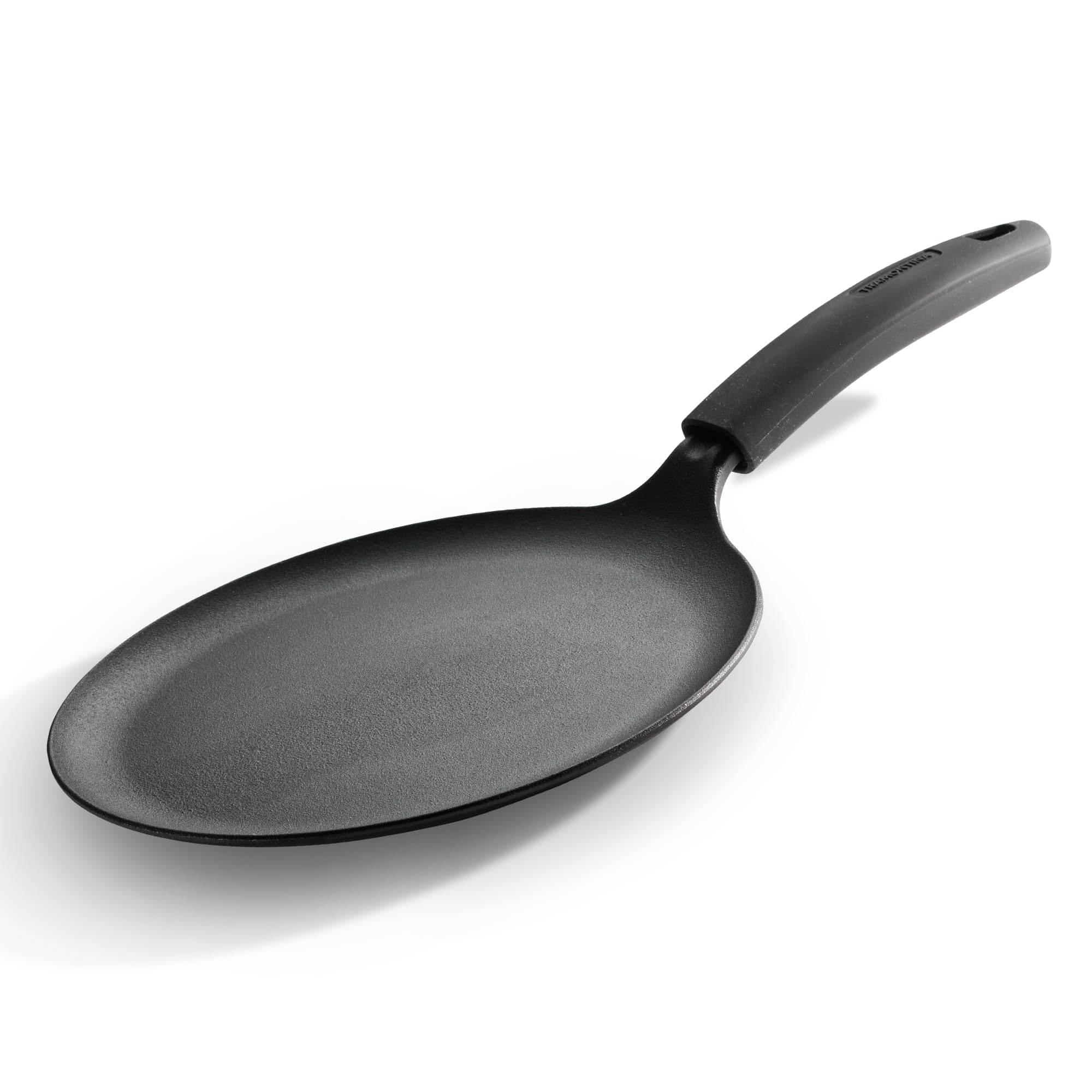 Tramontina Pre-Seasoned Cast Iron Flat Dosa, Roti, Chapati Tawa Pan with Stick Handle, Dosa Kallu, Iron Tawa Big Size | Pre-Seasoned Iron Cookware | Gas and Induction Compatible | 28CM Black