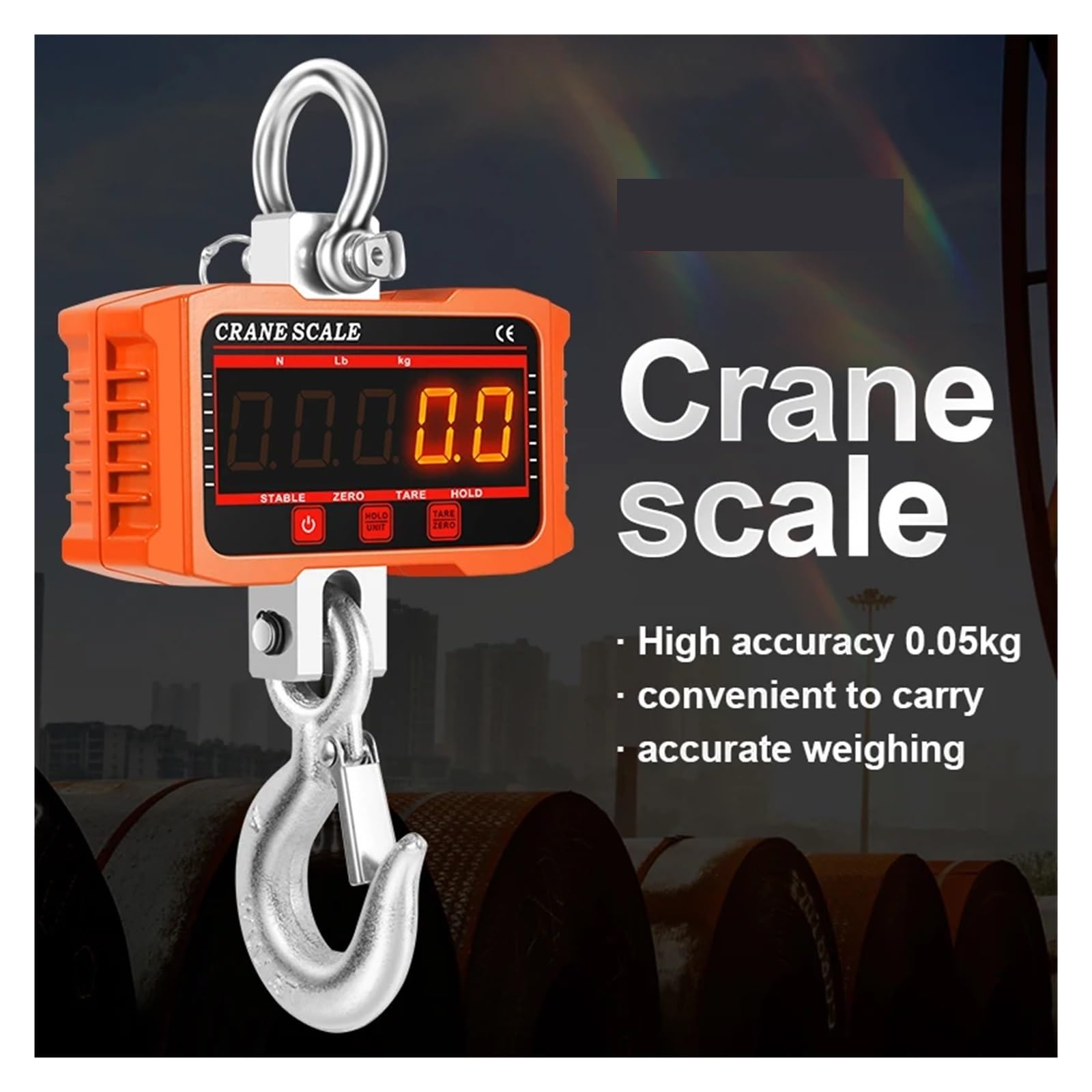Bilancia digitale sospesa da 500/1000/1500/2000 kg, portatile, for impieghi gravosi, con gancio industriale retroilluminato LCD, con sensori precisi per Mercato, Edilizia(2000KG)