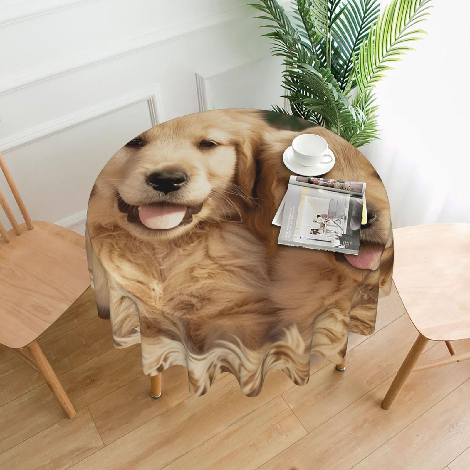 WPKJU Golden Retriever Dogs Puppies Pets Printed Round Tablecloth 60 in Water Resistant Table Cover Washable Table Cloth for Dining Tables