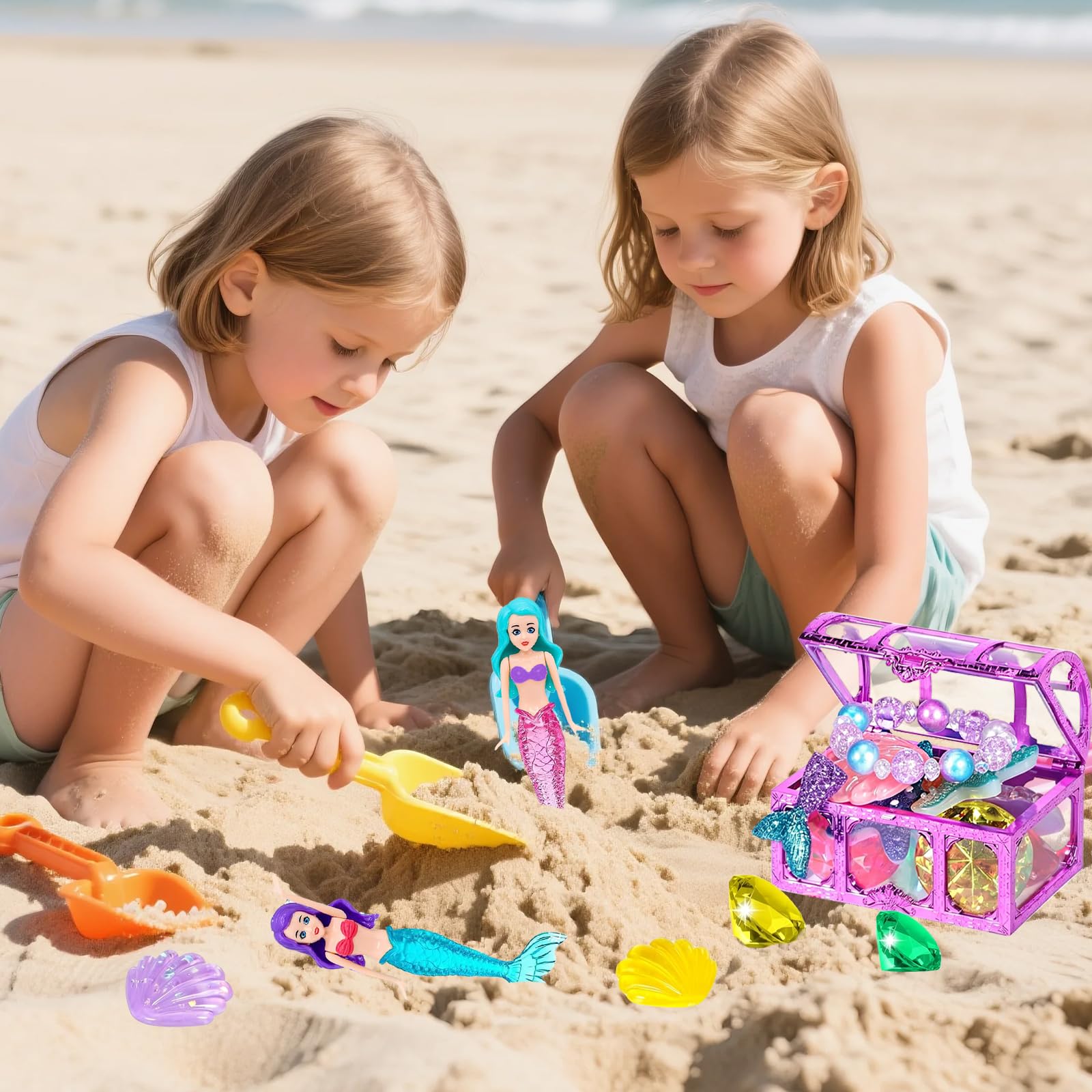 YOUYIKE 30 Pezzi Giocattolo Subacqueo per Bambini, Giocattolo Piscina Sirena con Diamanti Colorati con Scrigno, Alghe, Sirene, Braccialetto per Feste in Piscina, Giochi in Spiaggia, Cacce al Tesoro
