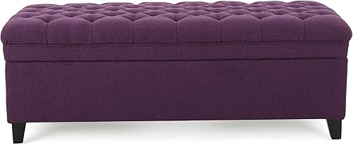 Miniatura 9 de Ball & Cast Banco de almacenamiento tapizado con botones de 50 pulgadas, taburete otomano acolchado con bisagras de seguridad, almacenamiento