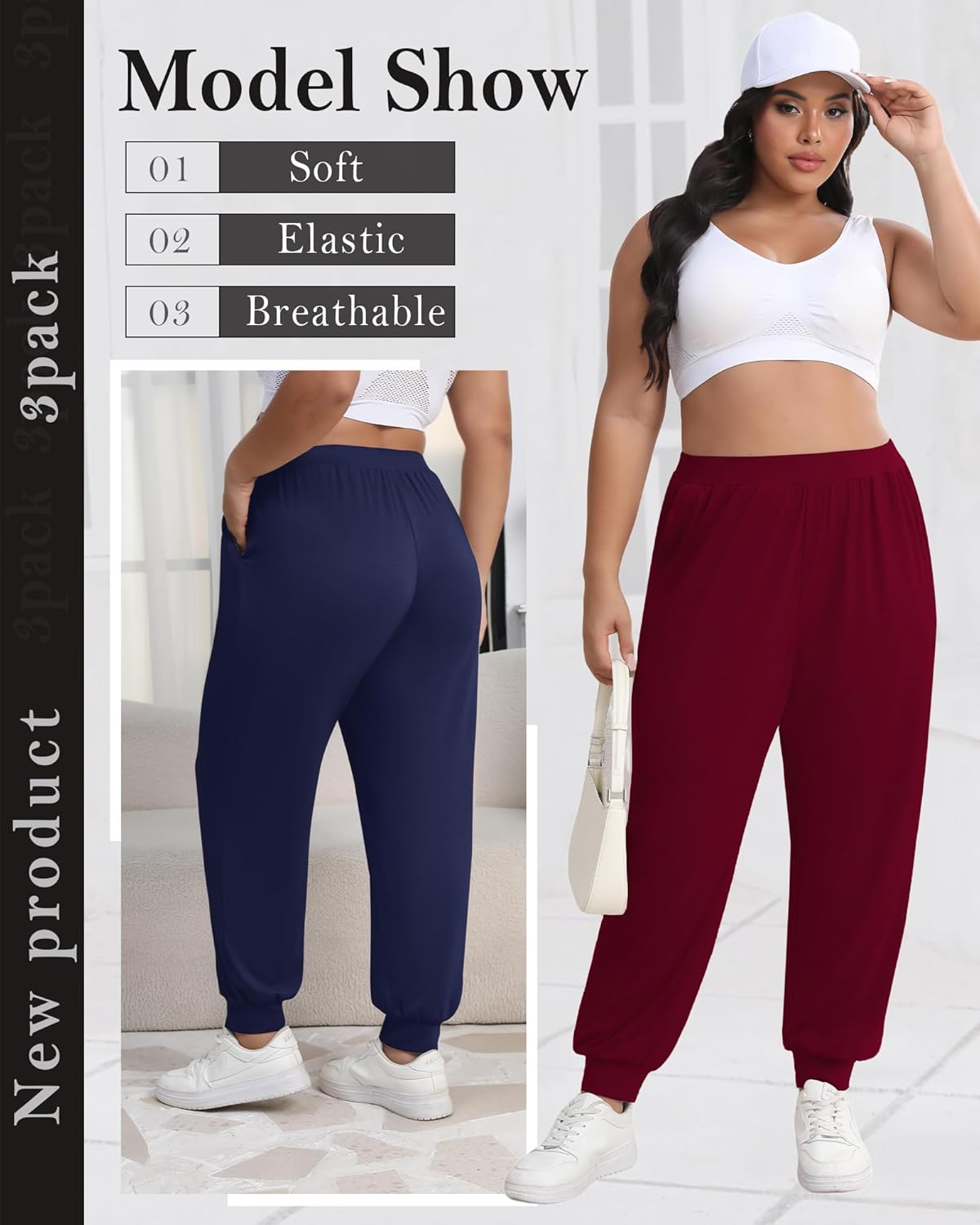3 Pack Women's Plus Size Yoga Joggers Lounge High Waisted Pants Comfy Loose Workout Sweatpants with Pockets - Image 5