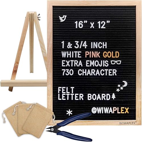 Tablero de letras de fieltro negro, letrero de tablero de palabras, tablero de letras intercambiables de 16 x 12 pulgadas con 730 tableros de