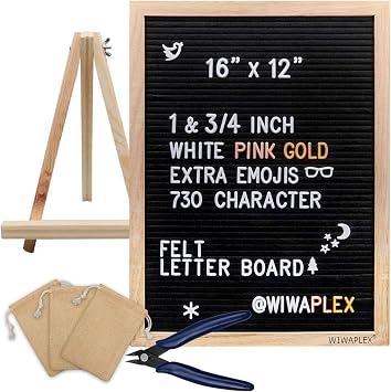 Black Felt Letter Board,Word Board Sign,16 x 12 inch Changeable Letter Board with 730 Plastic Message Board Letters Numbers Symbols Pattern,Wooden Tripod Stand, Scissors, 3 Free Storage Bags