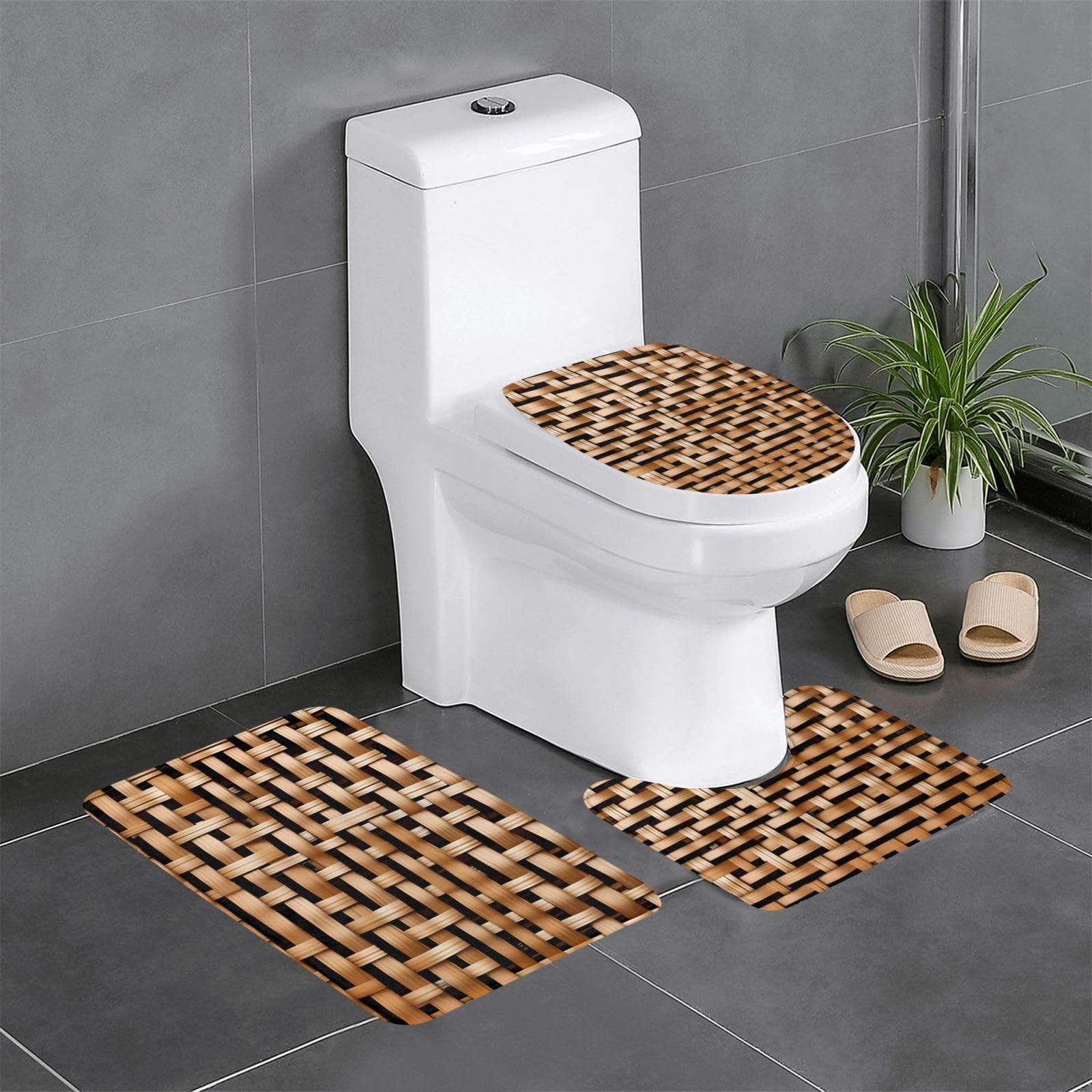 Tapis de salle de bain osier tisse lot de 3 pour toilettes et coiffeuse