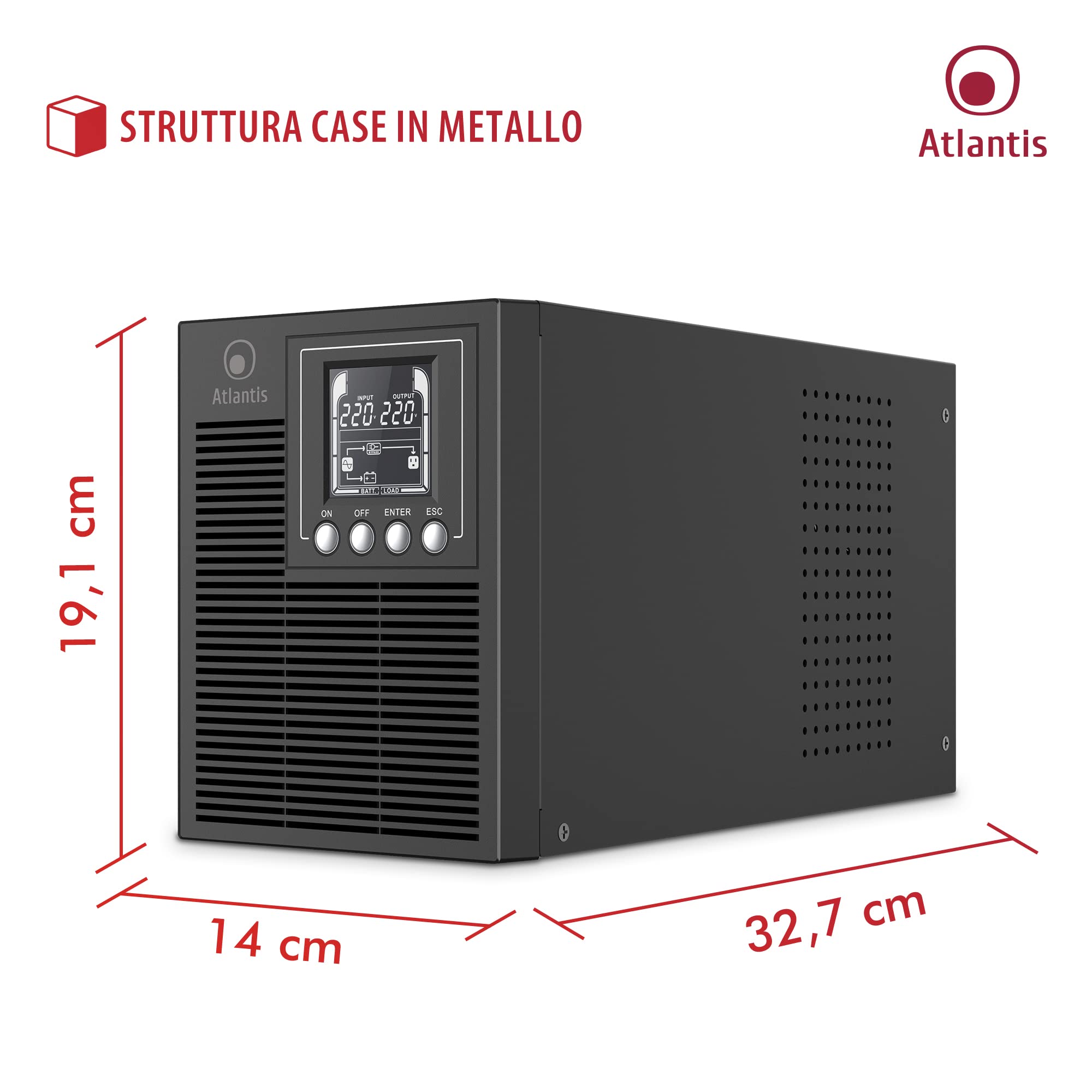 Atlantis A03-OP1002 UPS OnLine Gruppo di Continuità 1000VA 900W Tower Doppia Conversione Onda Sinusoidale Pura