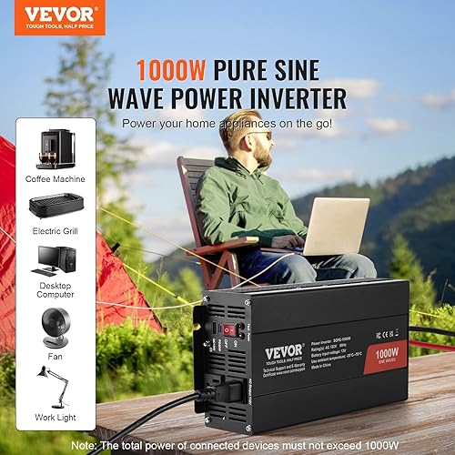 Miniatura 52 de VEVOR Inversor de onda sinusoidal pura de 2500 W, inversor de automóvil de 12 V CC a 120 V CA, 3 salidas de CA, puerto USB, pantalla LCD, control