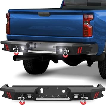 20-26 Chevy Silverado/GMC Sierra 2500/3500 Rear Bumper Full Width Offroad Bumper w/Step Plate, 2x18w Lights, D-rings for 2020-2026 Chevy Silverado and GMC Sierra 2500/3500 Trucks