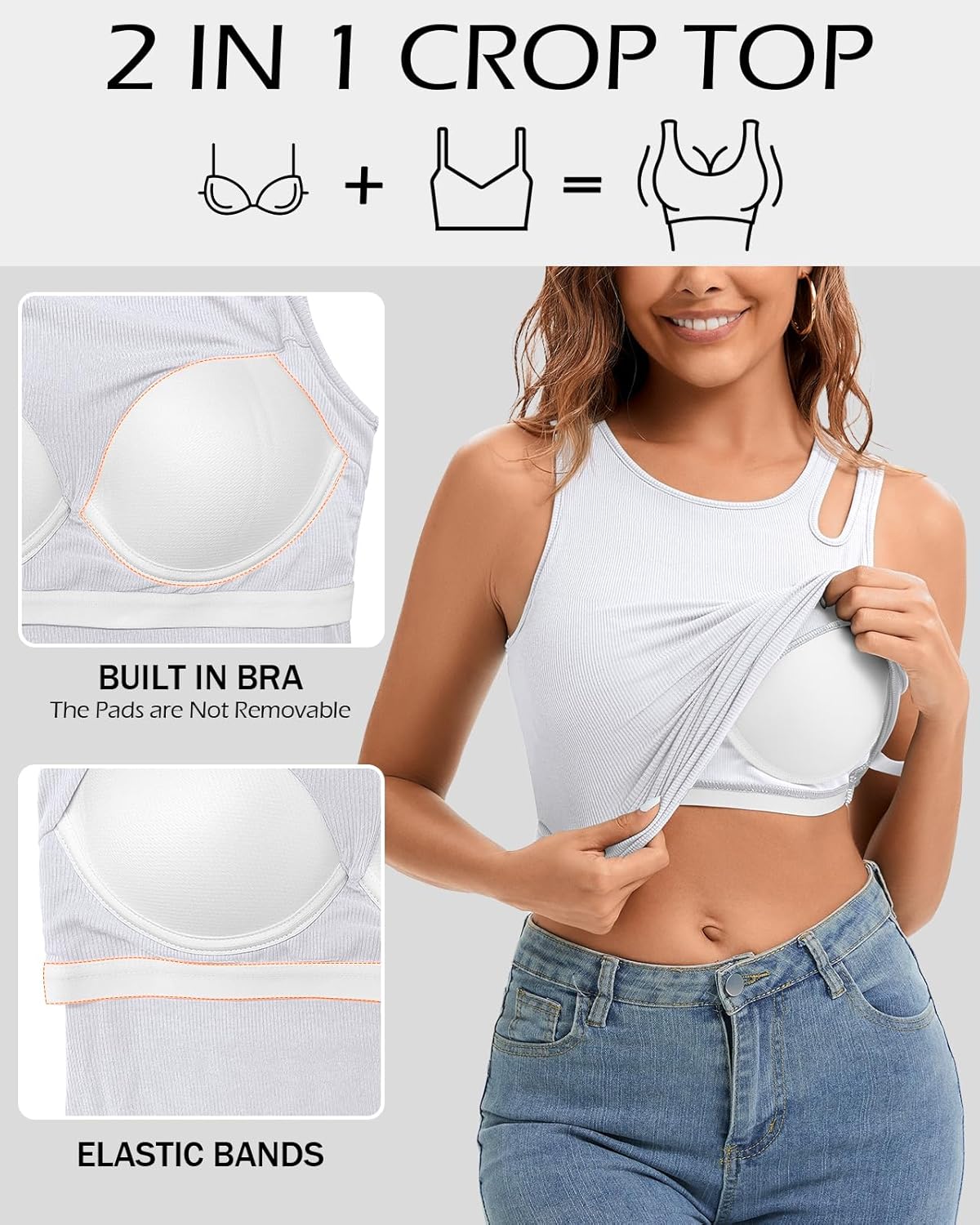 Ribbed Built in Bra Tank Tops for Women Cutout Sleeveless Cami Shelf Bra Padded Tank Tops - Image 4