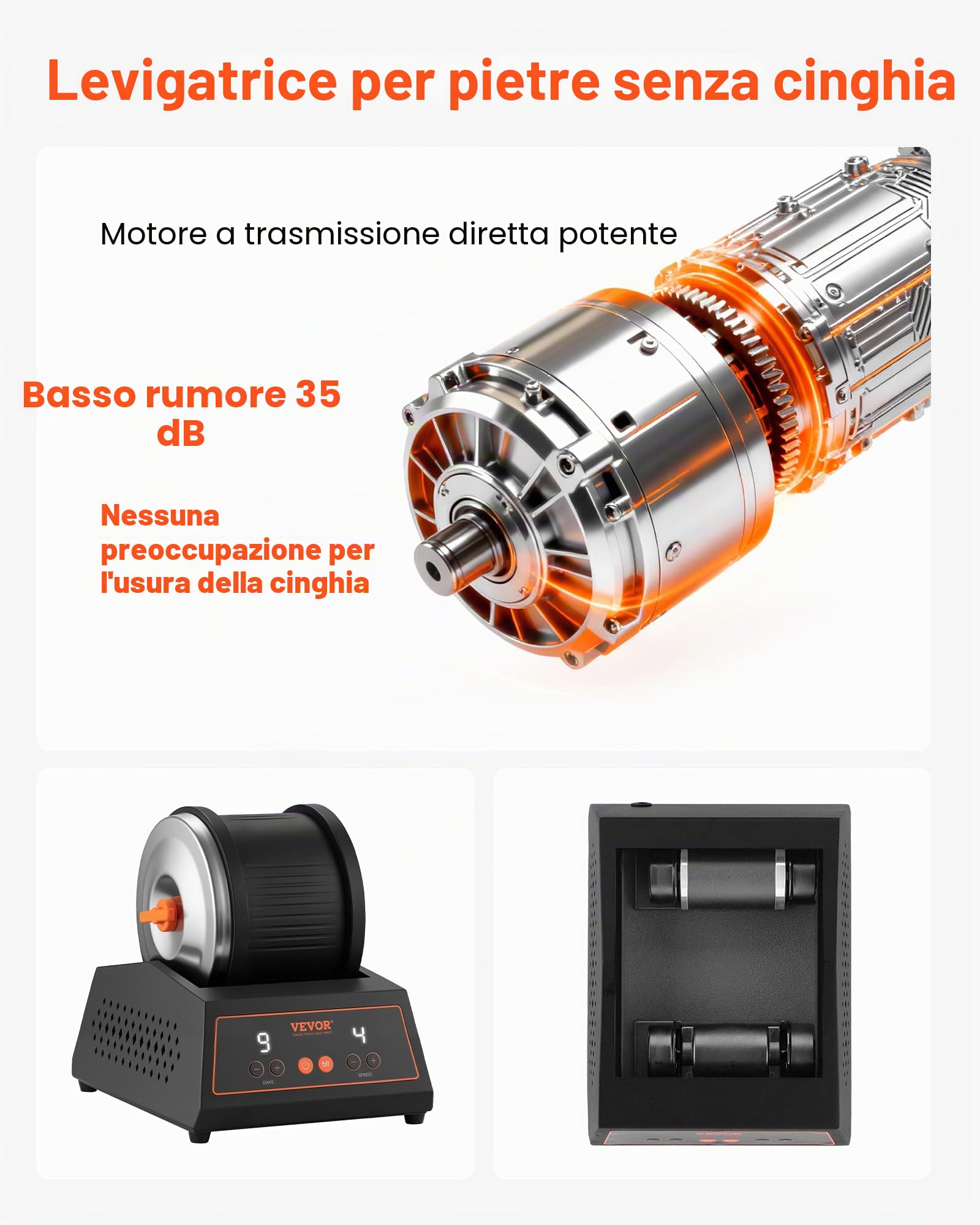 VEVOR Lucidatrice Elettrica per Rocce, Carico 1,81 kg, 4 Livelli di Velocità, Set per Lucidatura con Pietre con Timer, Pannello di Controllo, Protezione da Sovraccarico e Adattatore, Nero