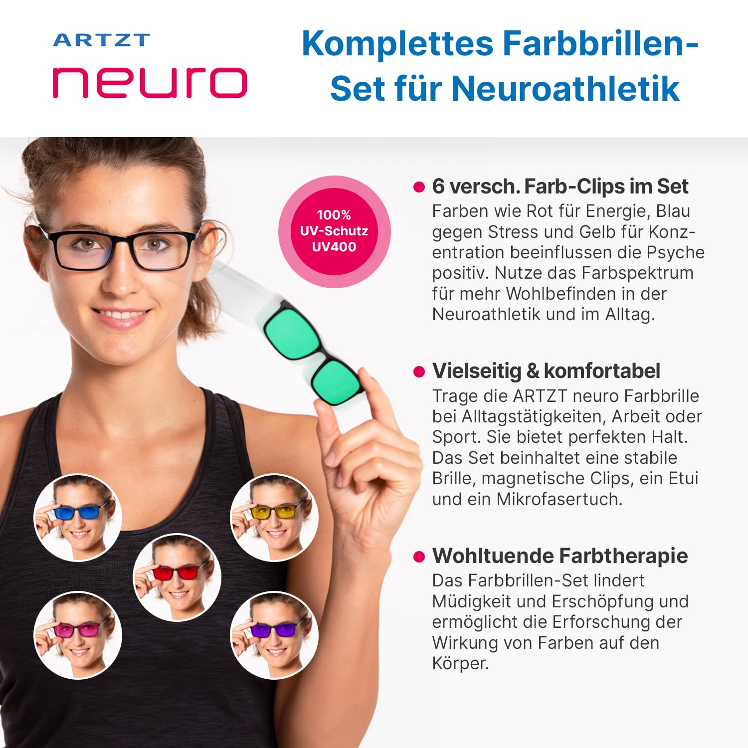 Farbbrillen Set | Farbtherapiebrille mit 6 komfortable Farbbrille für Farbtherapie | Neuroathletik Lichttherapiebrille 100% UV-Schutz Mehrfarbig, OneSize
