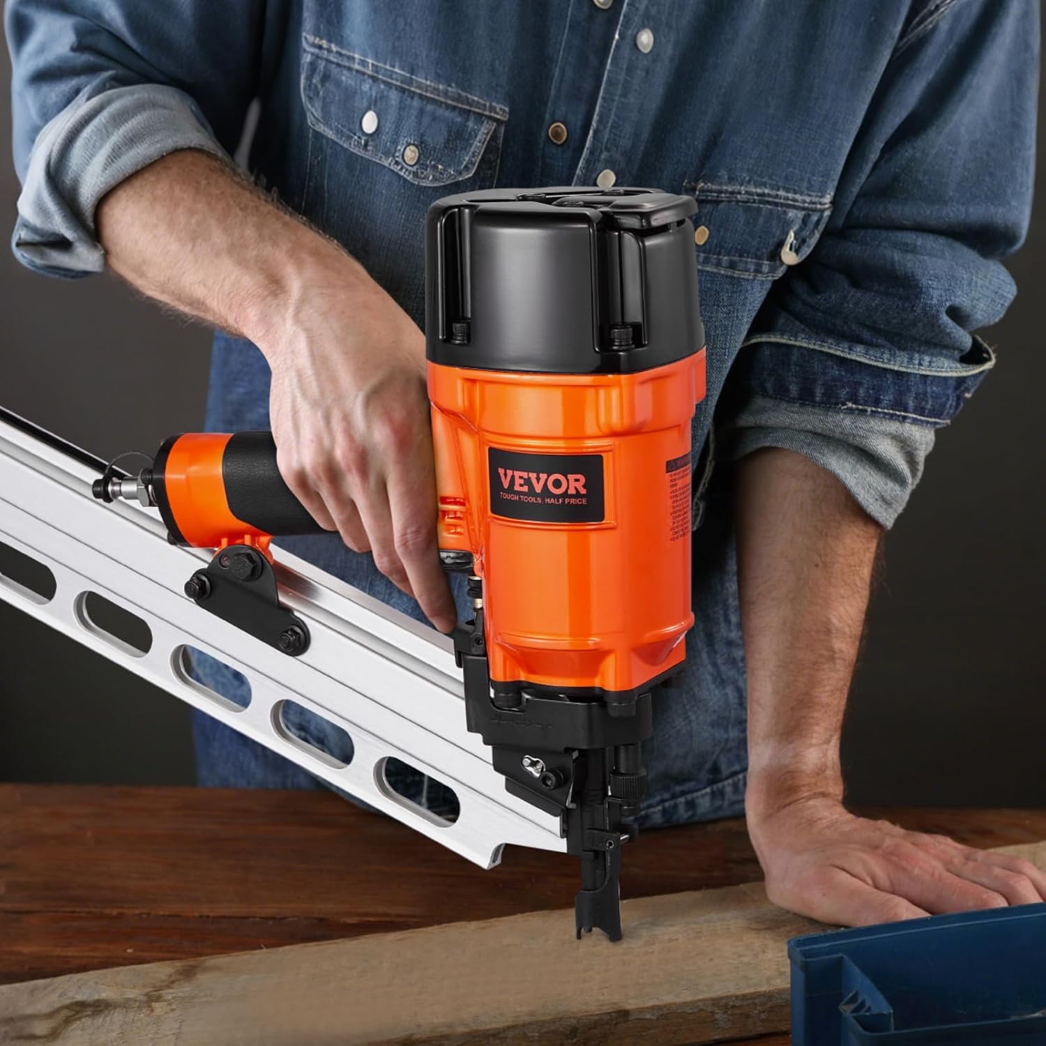 VEVOR Framing Nailer, 80-120PSI Air Nail Gun, 2 to 3-1/2 21 Degree Full Round Head Pneumatic Framing Nailer with Tool-Less Depth Adjustment & Dual Trigger Modes, Ideal for Framing Decking Flooring