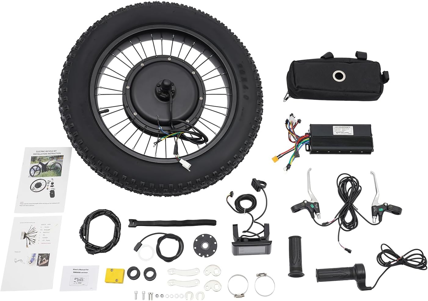 48V E-Bike Rear/Front Wheel Conversion Kit, Fat Snow Tire Motor Kit Electric Snow Bike Wide Rear Wheel Hub Motor with LCD Display for Snow Bikes Motorbikes