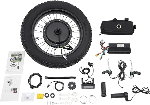 20" 48V 1500W E-Bike Rear Wheel Conversion Kit, Snow Bike Electric Bicycle Fat Snow Tire Motor Kit Brushless Gearless Rear Wheel Hub Motor w/ LCD Display for Mountain Bikes, Variable-Speed Bikes